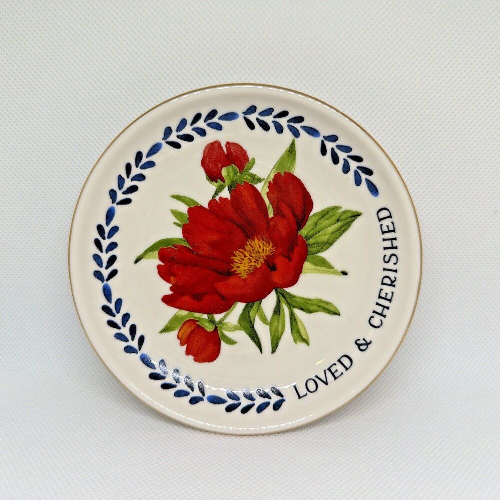 GraceLaced Ruth Chou Simons Ceramic Trinket Dish Loved & Cherished Red Peony